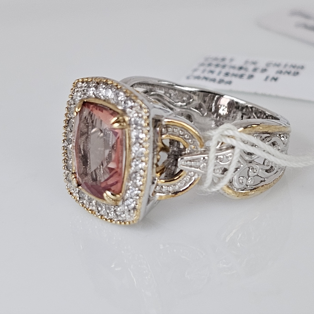 Natural Morganite & Diamond Palladium Sterling Silver 18k Ring Size 7.5! NEW - Picture 2 of 15